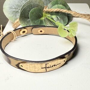 Faith Gold and Brown Leather Bracelet